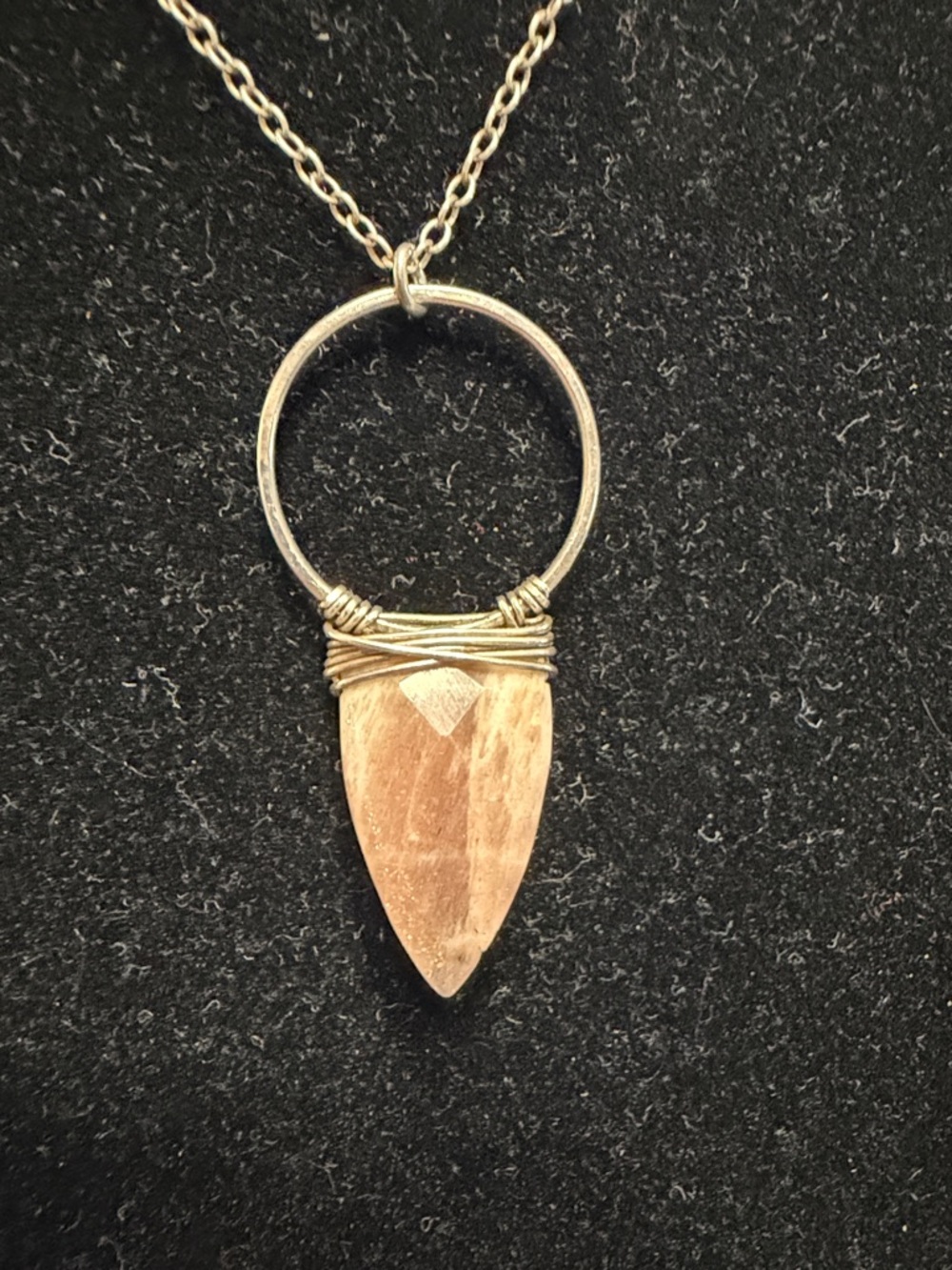 Sterling Wrapped Peach Gemstone Pendant Necklace